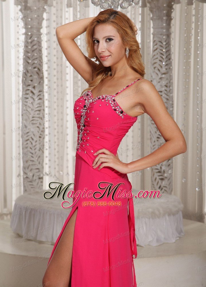 wholesale wholesale high slit beaded spaghetti straps coral red 2013 prom dress chiffon