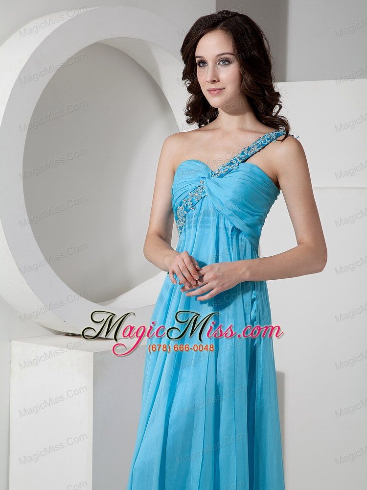 wholesale discount baby blue one shoulder prom dress chiffon beading