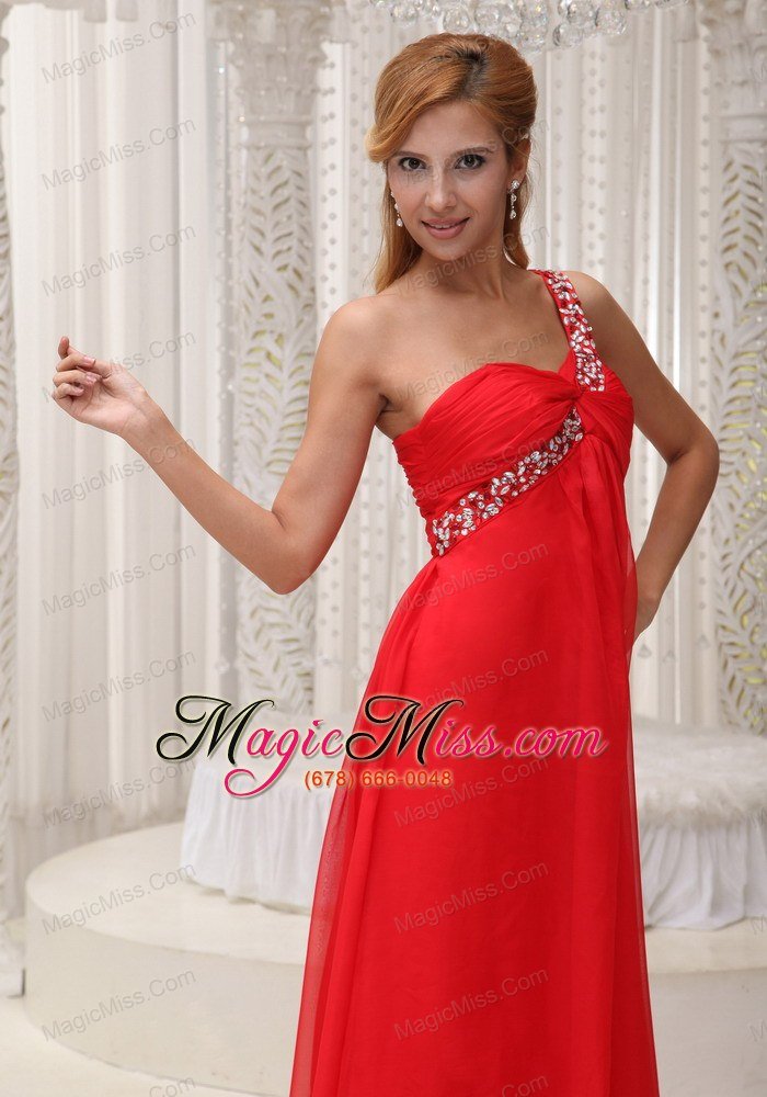 wholesale beaded decorate one shoulder red chiffon floor-length for 2013 prom / evening dress