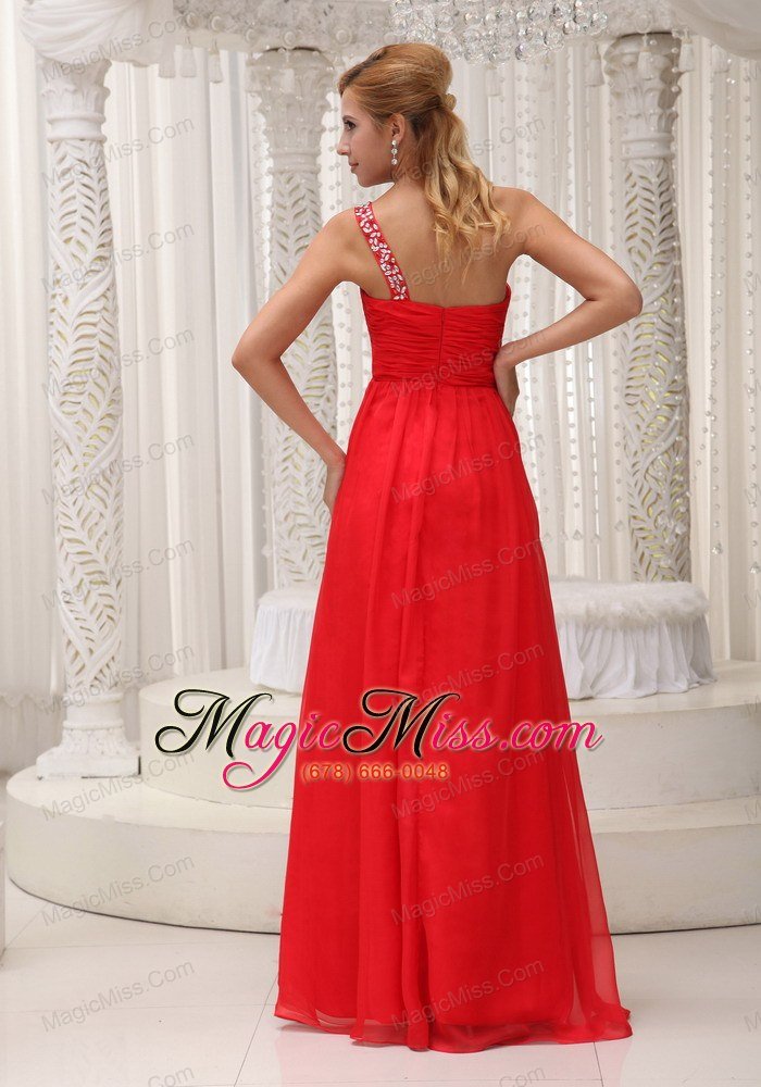 wholesale beaded decorate one shoulder red chiffon floor-length for 2013 prom / evening dress