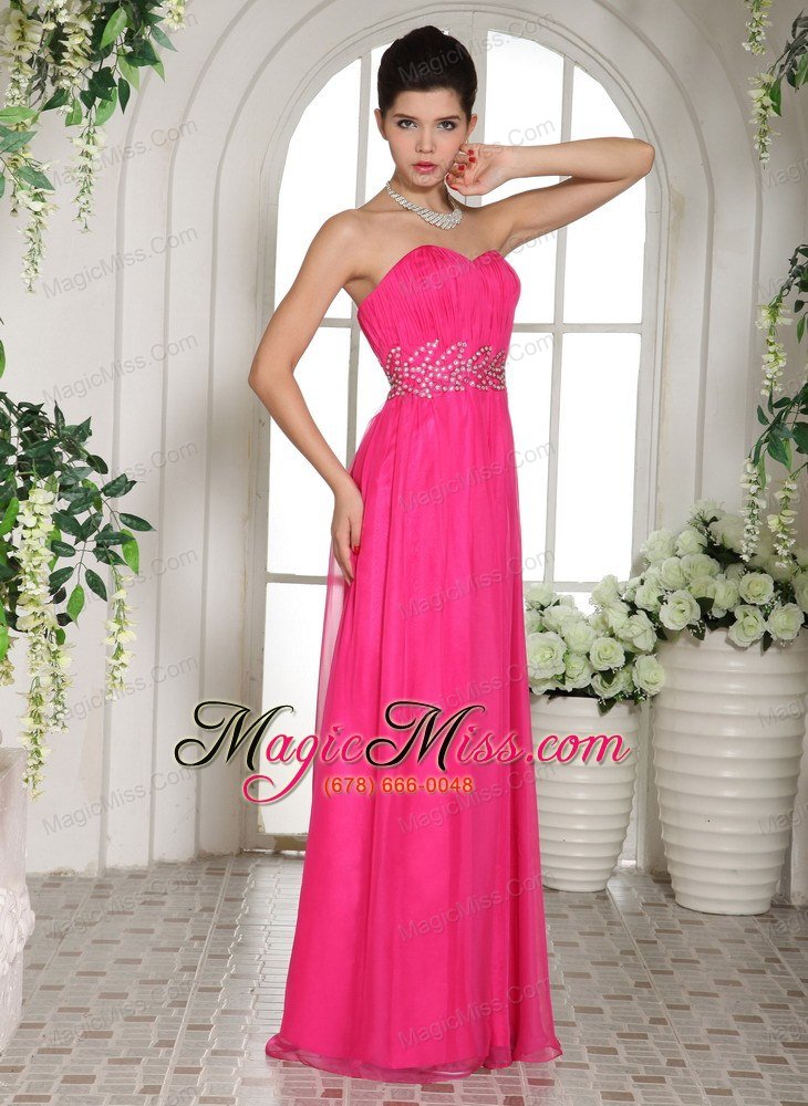 wholesale custom made column hot pink sweetheart prom celebrity dress with ruch and beading