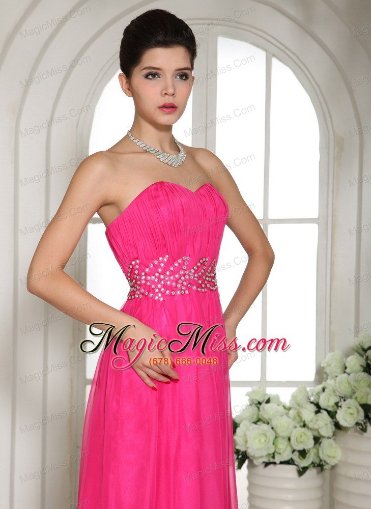 wholesale custom made column hot pink sweetheart prom celebrity dress with ruch and beading