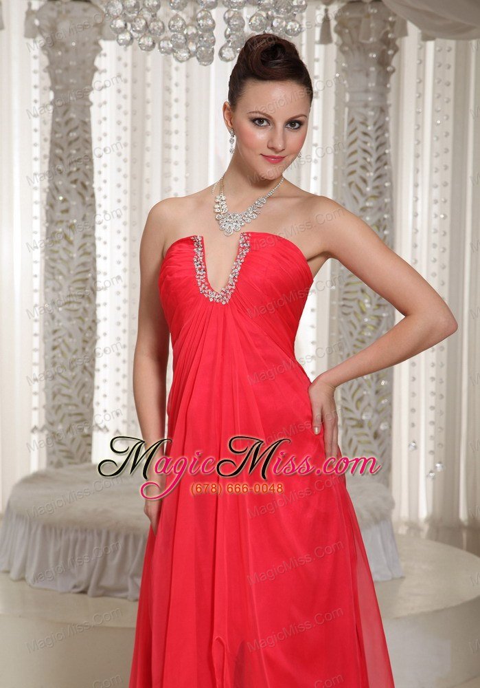 wholesale high slit red v-neck long prom dress with chiffon