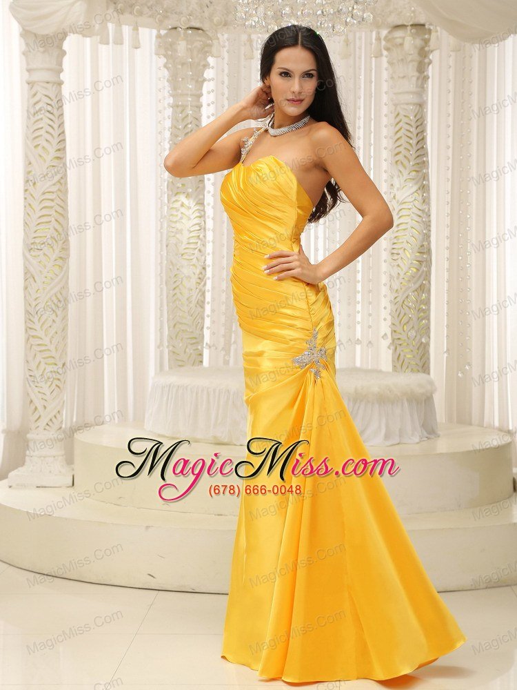 wholesale appliques decorate one shoulder ruched bodice prom dress custom made