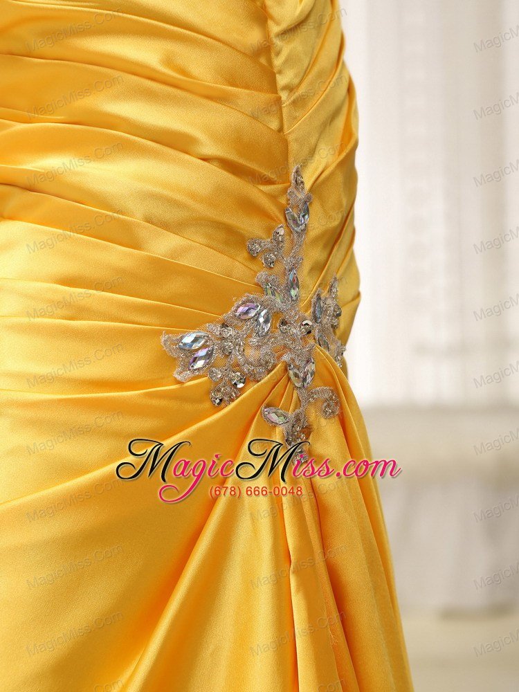 wholesale appliques decorate one shoulder ruched bodice prom dress custom made