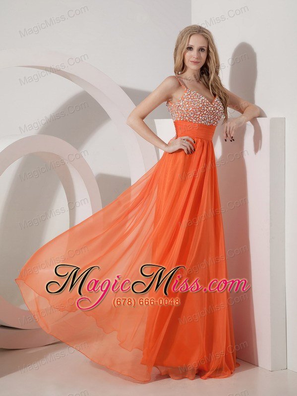 wholesale customize orange empire straps prom dress chiffon beading floor-length