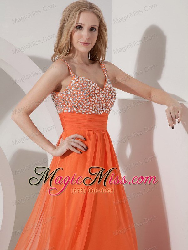 wholesale customize orange empire straps prom dress chiffon beading floor-length