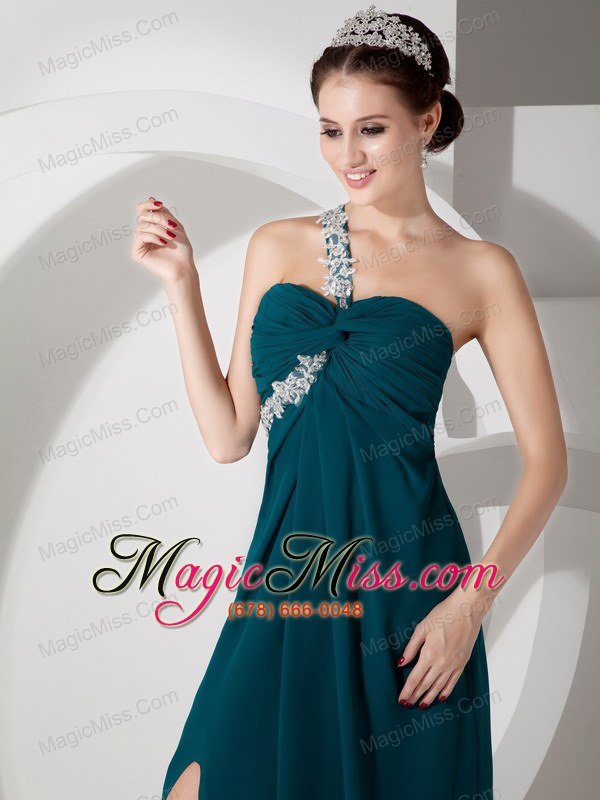 wholesale green empire one shoulder floor-length chiffon ruch and appliques prom dress