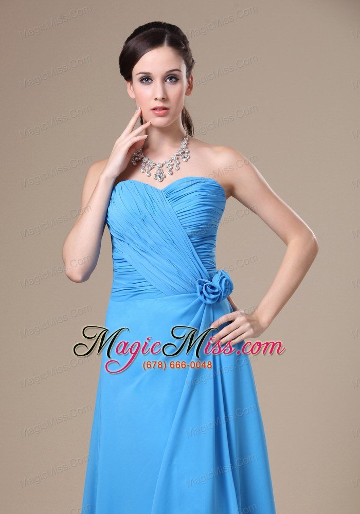 wholesale teal high slit sweetheart neckline ruch and flowers decorate bridesmaid dress