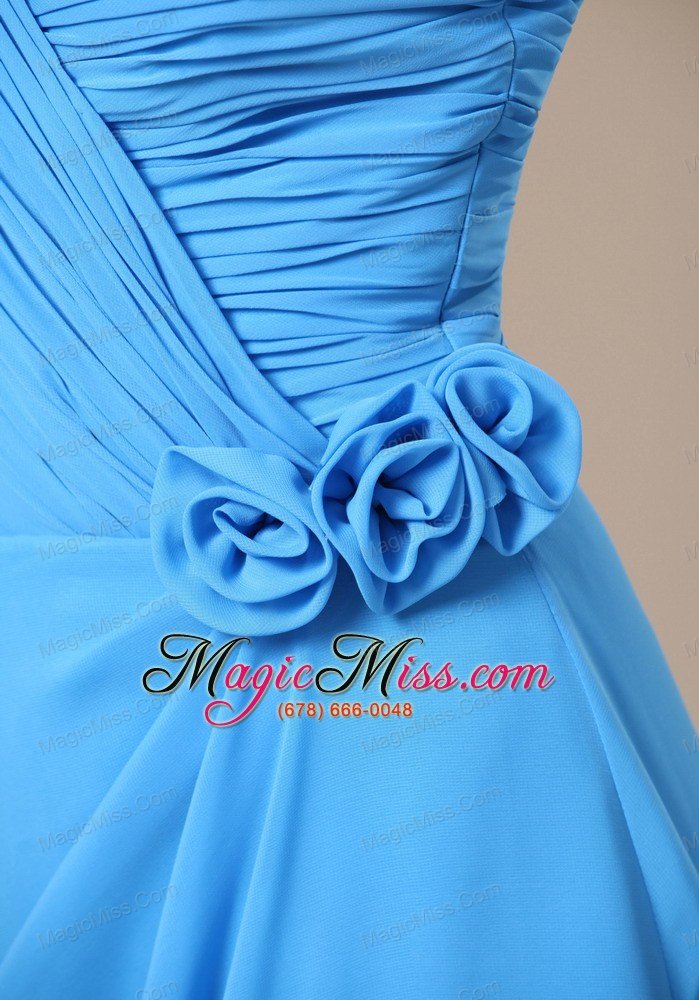 wholesale teal high slit sweetheart neckline ruch and flowers decorate bridesmaid dress