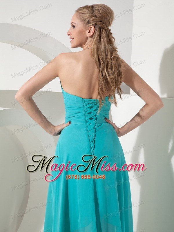 wholesale turquoise column sweetheart high-low chiffon beading prom dress
