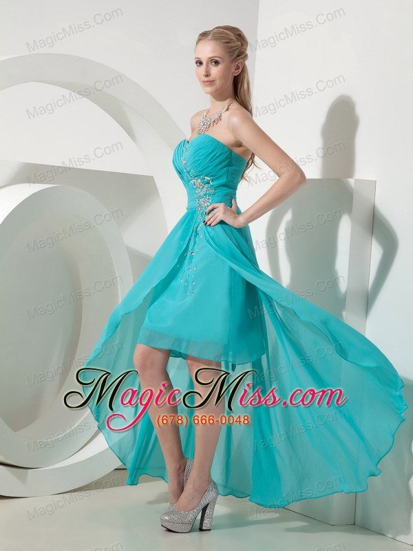wholesale turquoise column sweetheart high-low chiffon beading prom dress