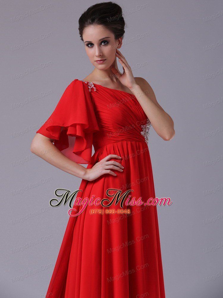 wholesale chiffon one shoulder beading red watteau 2013 prom dress