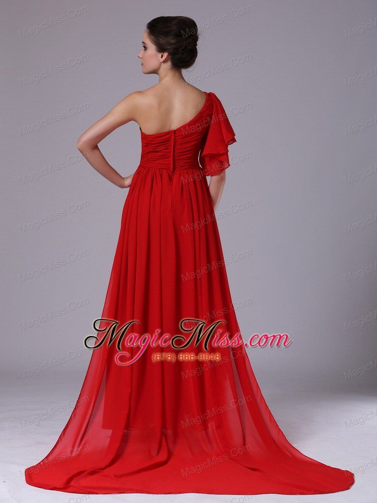 wholesale chiffon one shoulder beading red watteau 2013 prom dress