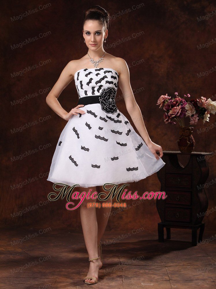 wholesale black appliques and hand made flower belt for white cocktail / homecoming dress mini-length
