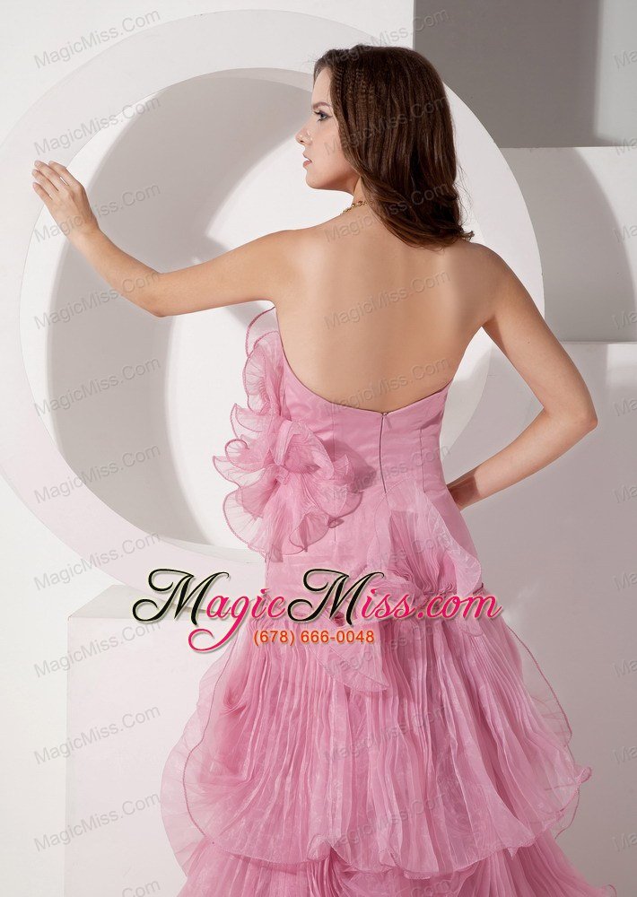 wholesale exquisite rose pink mermaid evening dress strapless organza beading brush train