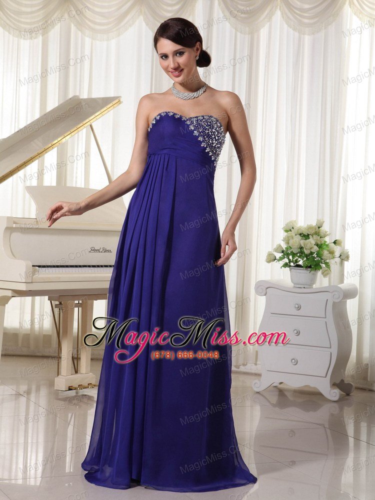 wholesale purple empire chiffon brush train custom made evening party dress with beading decorated sweetheart