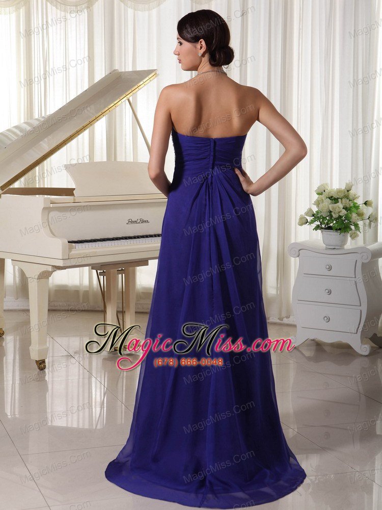 wholesale purple empire chiffon brush train custom made evening party dress with beading decorated sweetheart