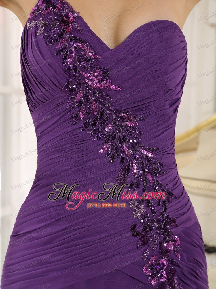 wholesale addison alaska high slit purple prom dress with sequins decorate shoulder