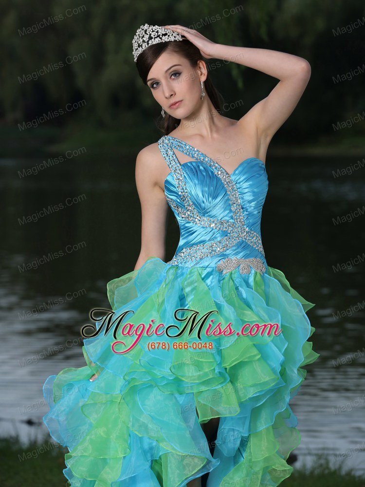 wholesale high-low multi-color prom dress in graduation party with ruffles one shoulder beaded decorate