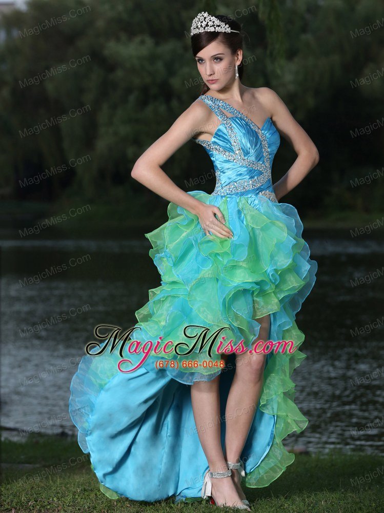 wholesale high-low multi-color prom dress in graduation party with ruffles one shoulder beaded decorate
