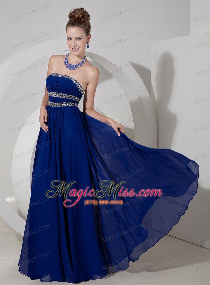 wholesale royal blue empire strapless prom dress chiffon beading