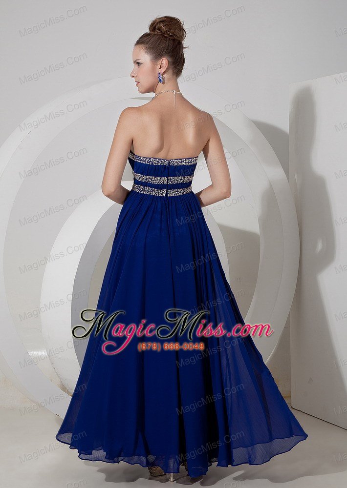 wholesale royal blue empire strapless prom dress chiffon beading