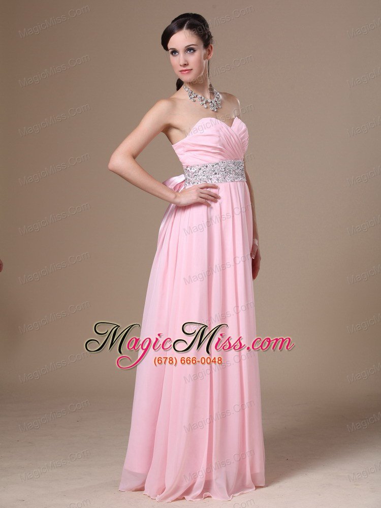 wholesale beaded decorate waist chiffon sweetheart pink empire 2013 prom dress