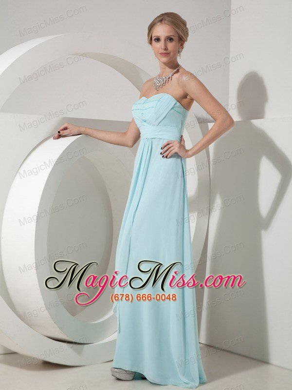 wholesale light blue column sweetheart ankle-length chiffon beading prom dress
