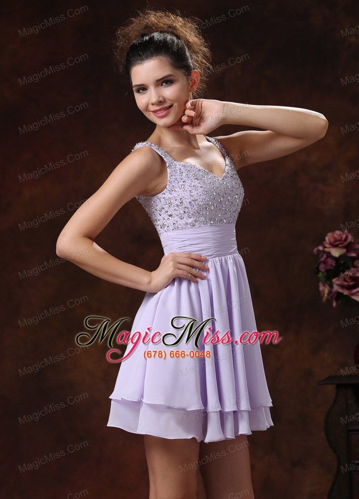 wholesale lilac straps beaded decorate prom cocktail dress with mini-length