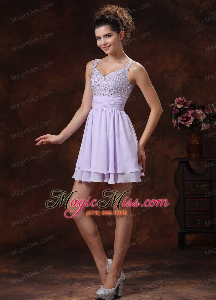 wholesale lilac straps beaded decorate prom cocktail dress with mini-length