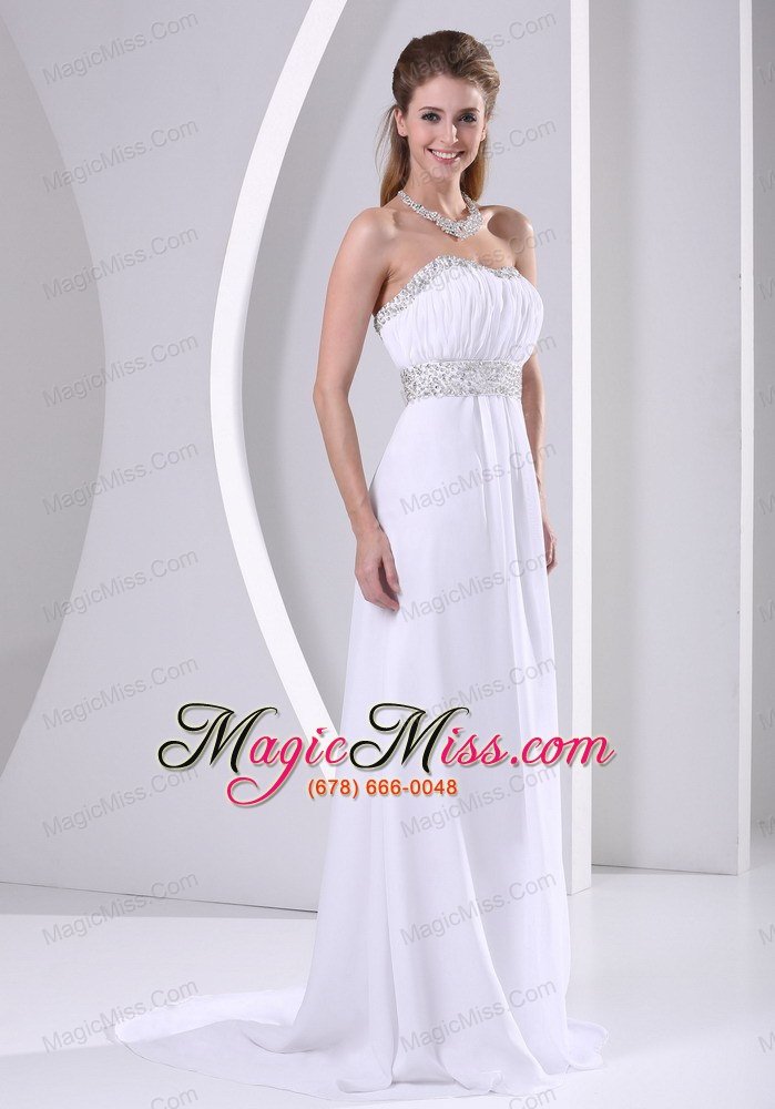 wholesale white chiffon beaded sweep train 2013 prom / evening dress for custom made