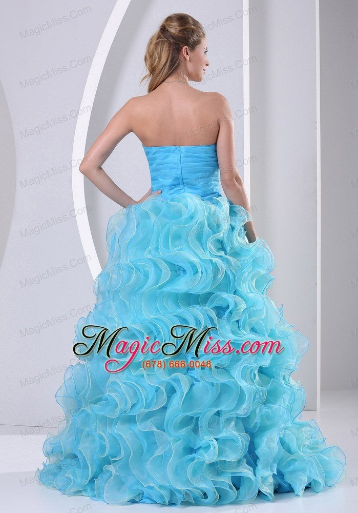 wholesale beautiful aqua blue sweetheart 2013 prom dress for prom party beaded decorate up bodice and organza ruffles