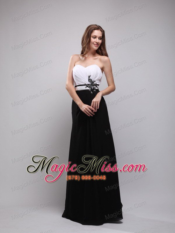 wholesale black and white column sweetheart floor-length chiffon appliques prom / evening dress