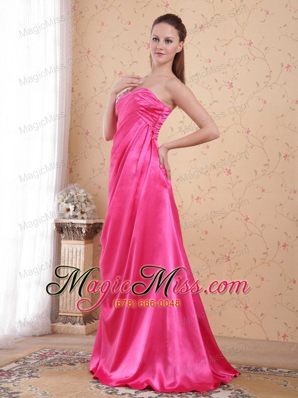 wholesale hot pink empire sweetheart brush train taffeta beading and ruch prom / celebrity dress