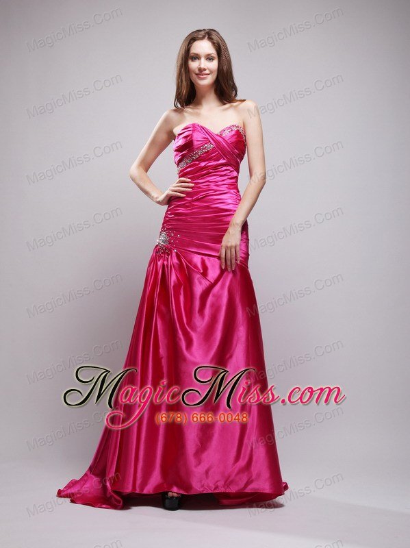 wholesale hot pink beading and ruch prom dress column sweetheart brush train