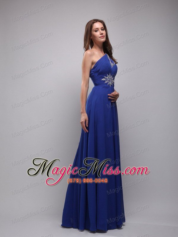 wholesale blue empire one shoulder floor-length chiffon beading prom dress