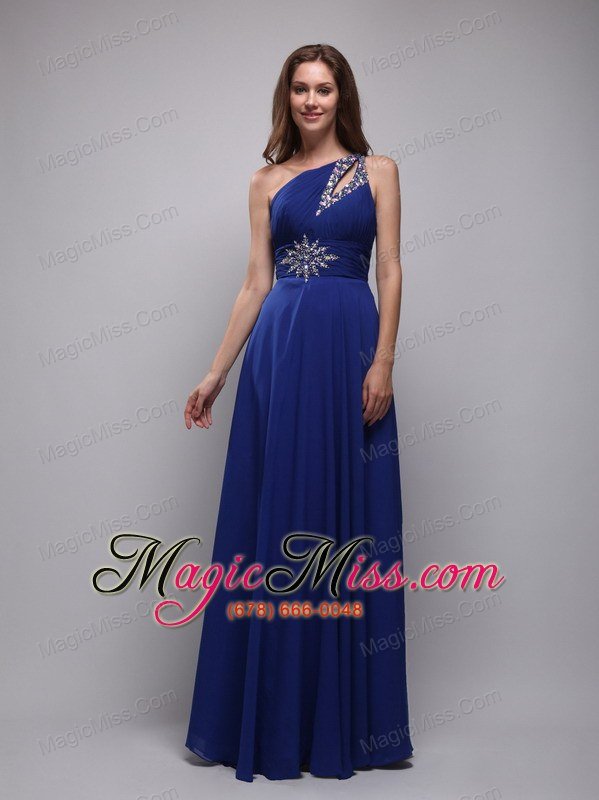 wholesale blue empire one shoulder floor-length chiffon beading prom dress