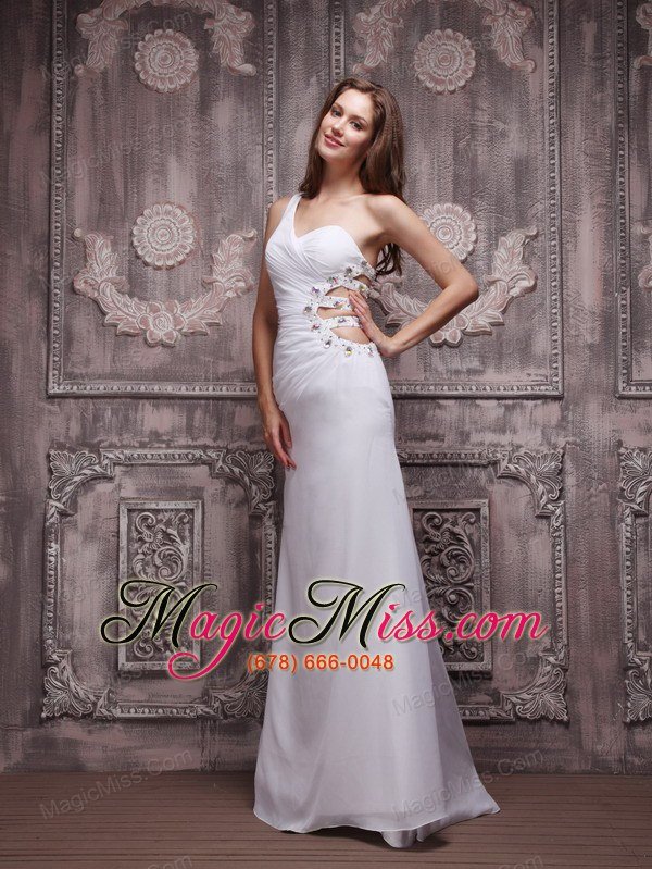 wholesale sexy white empire one shoulder prom / evening dress chiffon ruch and beading