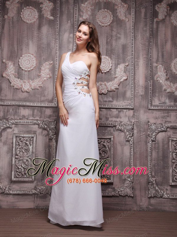 wholesale sexy white empire one shoulder prom / evening dress chiffon ruch and beading