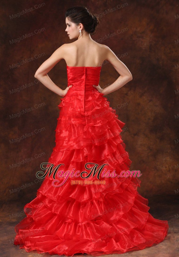 wholesale high slit red ruffled layers ruched bodice for 2013 prom dress in alaska