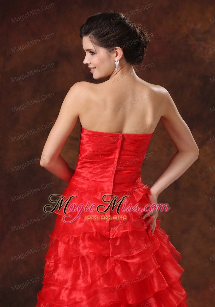 wholesale high slit red ruffled layers ruched bodice for 2013 prom dress in alaska