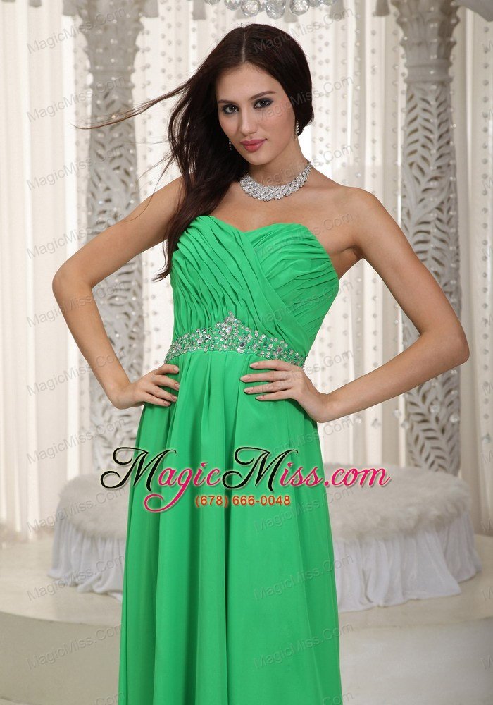 wholesale spring green empire sweetheart floor-length chiffon ruch and beading prom dress