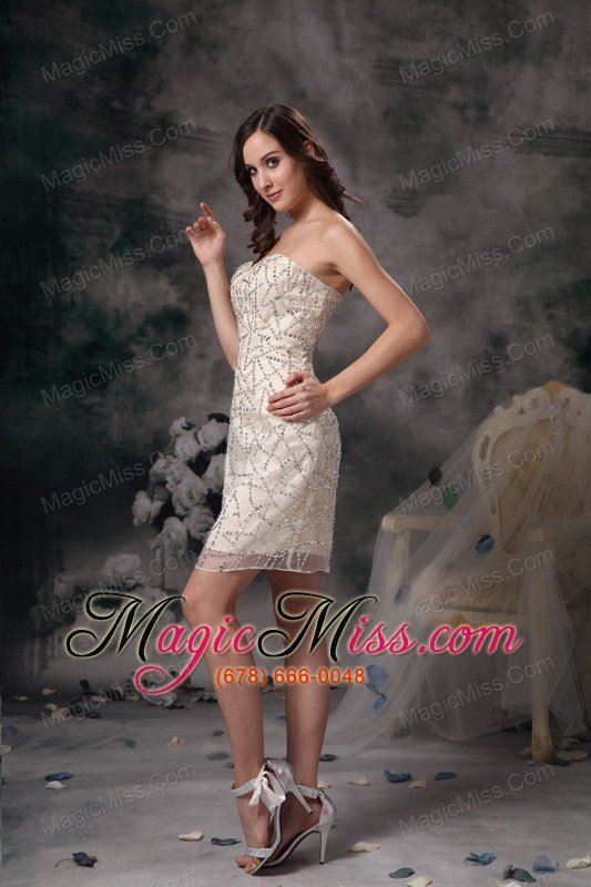 wholesale custom made champagne column prom / homecoming dress sweetheart taffeta beading mini-length