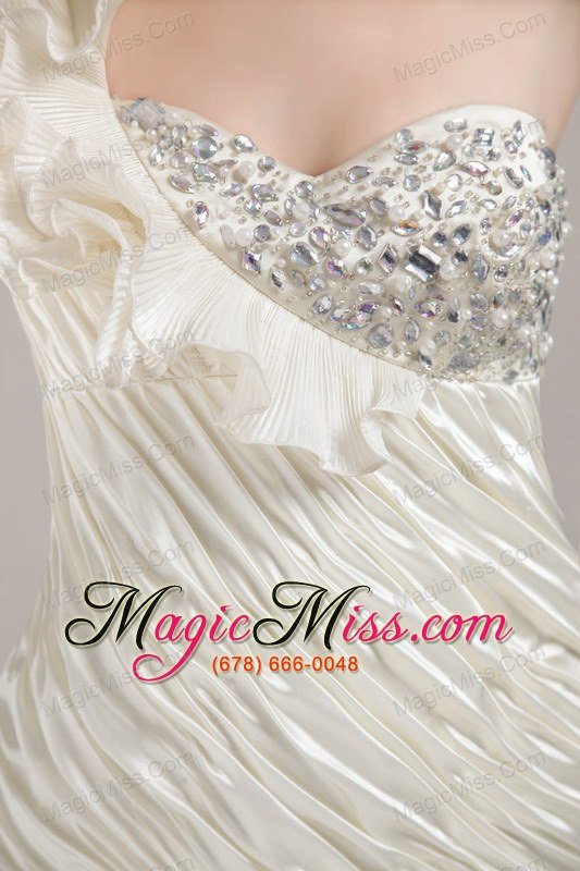 wholesale elegant white sheath / column one shoulder mini-length elastic woven satin beading prom / homecoming dress