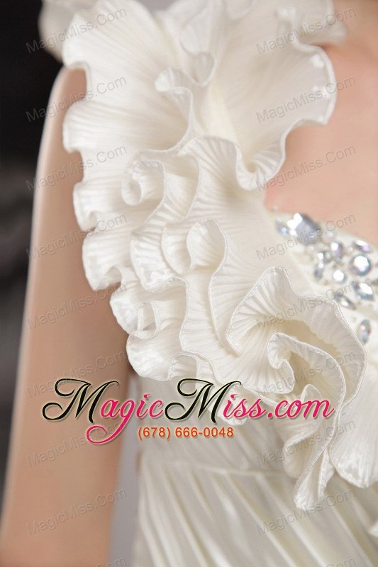 wholesale elegant white sheath / column one shoulder mini-length elastic woven satin beading prom / homecoming dress
