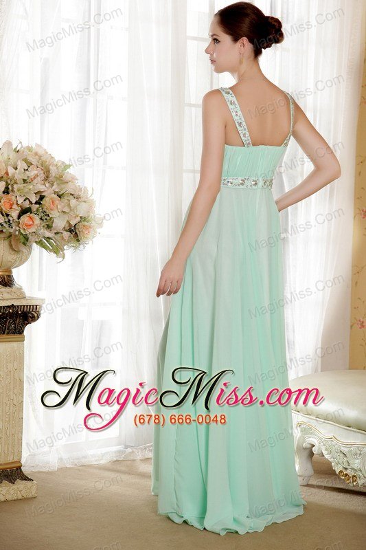 wholesale apple green empire straps brush train chiffon beading and hand made flowers prom / evening dress