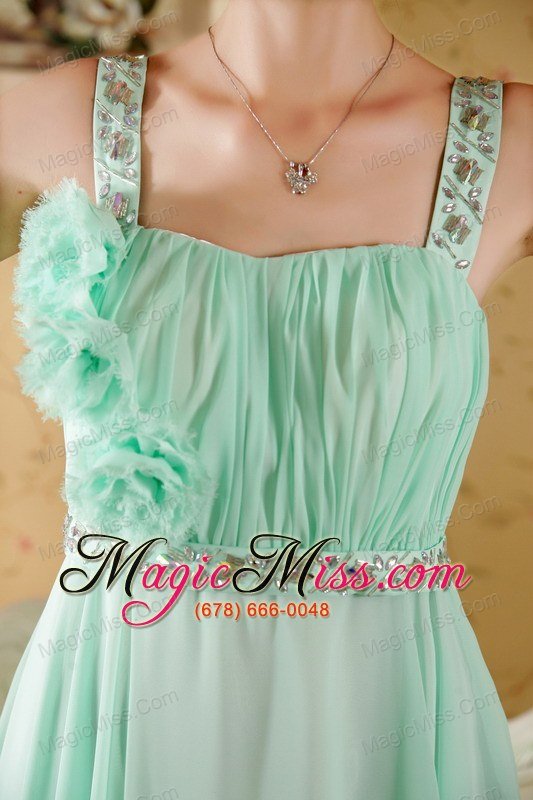 wholesale apple green empire straps brush train chiffon beading and hand made flowers prom / evening dress
