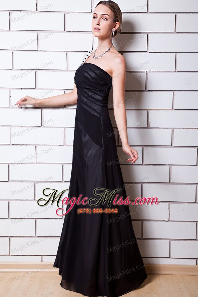 wholesale black empire one shoulder floor-length chiffon beading evening dress