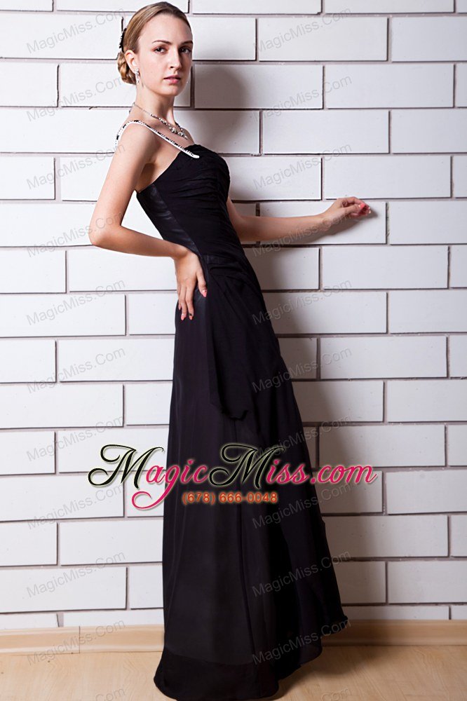 wholesale black empire one shoulder floor-length chiffon beading evening dress